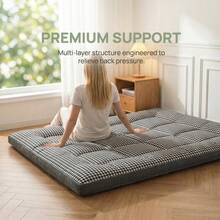 1pc Solid Color Soft & Comfortable Mattress Pad, Japanese-Style Floor Mattress, Hotel Quality, Elastic Corner Straps, Thick & Fluffy, Single/Double/Queen/King Size, Suitable For All Seasons, Breathable Tatami Mat, Foldable & Rollable Sleeping Pad, Suitable For Camping, Dorm, Guest Room, Easy To Clean, Large Mattress - Grey - View 2