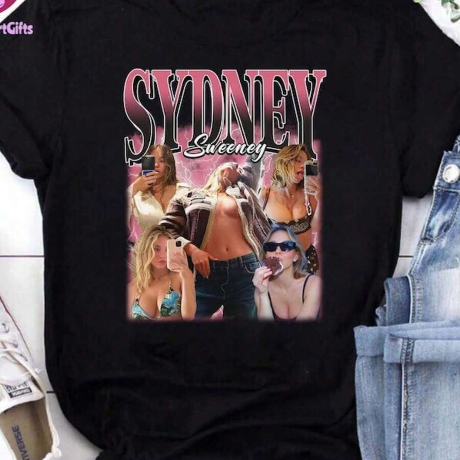 Camiseta pirata de Sydney Sweeney, camiseta retro de Sydney Sweeney, camisetas para fans de Sydney Sweeney, camiseta de Sydney Sweeney - Negro - Ver 1