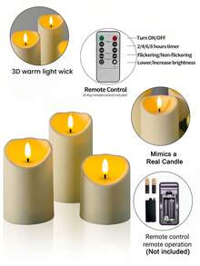 3 piezas de velas sin llama parpadeantes con control remoto y temporizador, funcionan con batería, adecuadas para Navidad, Halloween, Día de San Valentín, Día de la Madre, mesa de comedor, boda, fiesta, regalo, luz de decoración de ambiente festivo - luz cálida - Ver 11