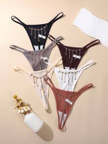 6pcs Tassel Metal Chain Women's Thong Panties - Multicolor - View 4