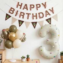 1 Set 32 Inch Cream Color Number Balloon Set With Colorful Plush Balls, Suitable For Birthday Party Decoration, Baby Shower And Various Gathering Scenes (Plush Ball Color Random) - One Size Fits All - View 6