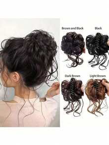 Elegante moño desordenado rizado – Moño de rosquilla voluminizador sintético, accesorio de cabello con clip natural y esponjoso para volumen y peinado instantáneo - Multicolor - Ver 3