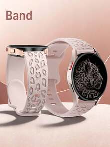 20毫米替换表带，兼容三星Galaxy Watch 7 FE 6 5 4 40毫米 44毫米 / Watch 5 Pro 45毫米 44毫米 / Watch 6 43毫米 / Watch 4 Classic 46毫米，户外运动瑜伽健身防水透气3D豹纹硅胶表带，女士款 - 粉色 - 查看 11