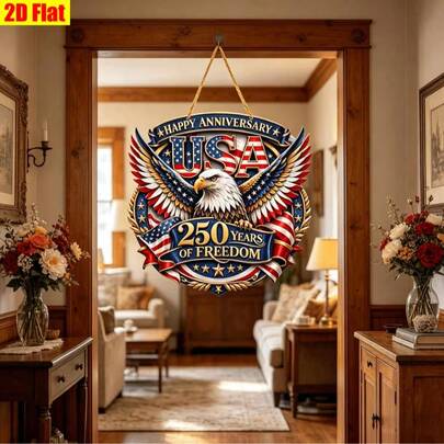 1pc 2D Flat Wooden Hanging Decor American Bald Eagle USA 250th Anniversary Freedom Commemorative Door Sign Patriotic Theme Door & Window Hanging Decoration