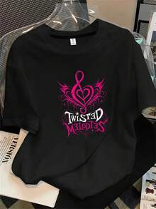Camiseta de manga corta para mujer con estampado Twisted Melodies, ideal para primavera/verano. El regalo perfecto para las fiestas. - Negro - Ver 1