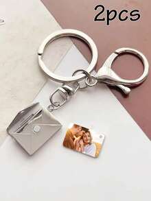 LICVIC 1/2 Custom Photo Keychain, Envelope-Style Personalized Keychain, Size: 2x1.7cm, Rose Gold/Silver/Gold Metal Keyring - Style a - View 10