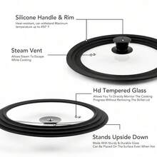 Universal Pot Lid Two Size Options Clear Glass Cover With Silicone Rim Heat Resistant Design Fits 16-20cm 24-28cm Pans Woks And Stockpots For Daily Kitchen Use - Black - View 3