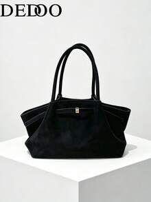 Dedoo 1个FEISTURE仿麂皮手提包，大容量纯色成熟优雅女士托特包，复古风格工作包，适合女孩、女性、大学生、上班族 - 黑色 - 查看 9
