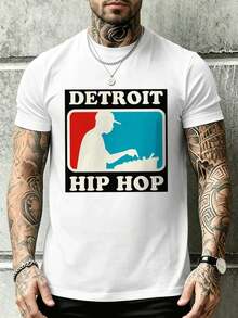 Detroit Hip-Hop Men's T-Shirt Made Of High-Quality Material, Comfortable Fit, Breathable, Street Hip-Hop Style, Unique Graphic Print, New Release - White - View 2