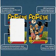 MINISO Popeye 可愛動漫直式滑動卡套，附掛繩或短編織繩鑰匙圈，返校季學生證/巴士票保護套，復古卡通角色禮物 - 樣式 2 - 查看 3