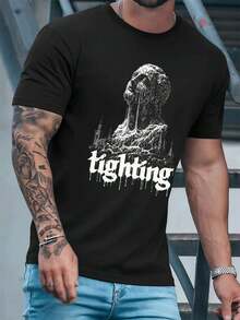 T-shirt d'été pour homme, imprimé statue gothique, col rond, coupe ample, décontracté, confortable, motif graphique unique - Noir - Voir 2