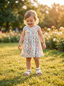 1 Pair 2026 New Girls' Sandals, Featuring Minimalist Sweet Floral Design, Suitable For Daily Outings, Play And Holiday Celebrations - Beige - View 8