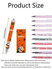12/6/1 Set - Bolígrafos Retráctiles con Estampado Lindo + Notas Adhesivas de Dibujos Animados (20 Hojas), Regreso a la Escuela, Navidad, Día de San Valentín, Halloween, Regalo de Papelería para Maestro y Estudiante - Sacar papel - Ver 2