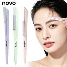 NOVO 3piezas/Set Juego Profesional de Recortadora & Navaja para Cejas, Hoja de Afilada de Micro Precisión de Alta Calidad para Eliminación de Vello Facial & Corporal, Varita Mágica para Eliminar Vello de Labios, Navaja para Cejas con Apertura Deslizante, Afeitado de Deslizamiento Fácil, Ideal para Uso en el Hogar, Salón & Viajes - Multicolor - Ver 1