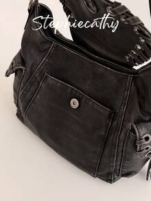 STEPHIECATHY Túi đeo vai nữ da PU nắp gập dáng yên ngựa phong cách vintage Y2K retro mài sờn street style, 2 quai đeo chéo cầm tay đi làm đi chơi mua sắm văn phòng - Nhiều màu - Xem 6