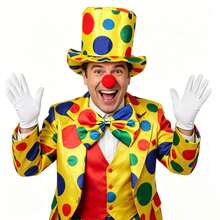 4pcs Clown Costume Set (Includes Polka Dot Hat, Nose, Gloves And Bow Tie) - Adult Circus Performance Full Outfit, Halloween, Christmas And Party Costume (Unisex), Ball Party Cosplay Clown Set - Multicolor - View 4