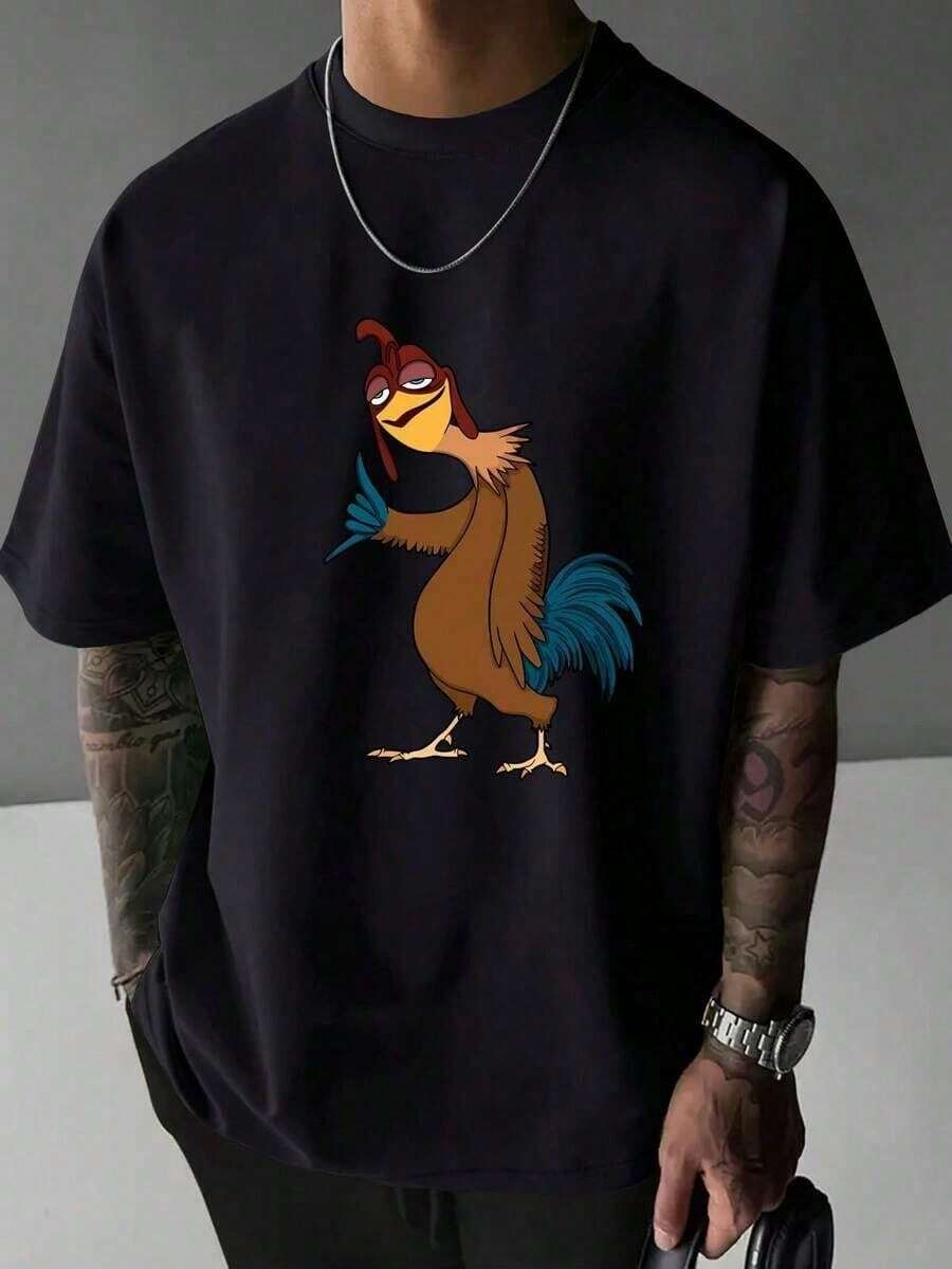 Camiseta de Manga Corta Oversized para Hombre - Ajuste Casual y Holgado - 180g de Algodón - Diseño de Patrón de - Transpirable, Absorbente de Sudor, Lavable aáquina - Regalo Perfecto - Negro - Ver 1