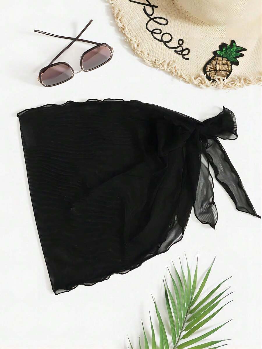 de pareo y falda de unicolor de malla para vacaciones en la playa - Negro - Ver 1