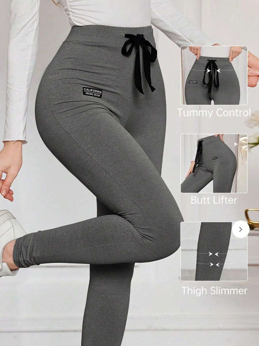 Leggings de verano de unicolor de moda para mujer - Gris Oscuro - Ver 1