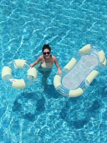 Cute Macaron Color Pool Float Set, Glitter Sequin Inflatable Swim Ring + Mesh Water Hammock Lounge Chair, Essential For Adult Summer Vacation - Multicolor - View 1