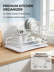 Double-Layer Dish Rack, Kitchen Countertop Organizer, Multi-Functional Cutlery Rack With Drip Tray And Chopstick Holder, Large Capacity Dish Rack, Essential For Home Kitchen Organization, Available In Black And White. - Black - View 3