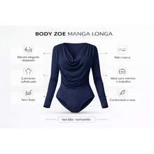 Women's Draped Bodysuit, Elegant Long-Sleeved Blouse, Knit Fabric, Draped Style, Perfect For School, Evening, Holiday, Wedding, Vacation, Or Office. - 藏蓝色 - 查看 3