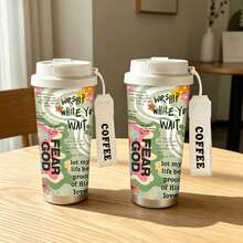 1个/5个装，500毫升不锈钢基督教信仰主题励志语录咖啡杯，适合日常通勤和表达信仰，冷热饮皆宜。信徒和灵性人士的必备单品。配有挂绳，方便携带，非常适合工作、学习、通勤、聚会或外出。采用不锈钢材质，持久保温。一份充满治愈力量的个人选择。 - 多色-字母波紋 - 查看 4