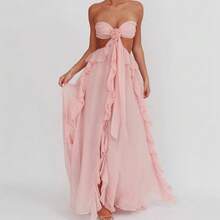 Nuevo Vestido Largo Gasa Volantes Espalda Descubierta - Rosa - Ver 7