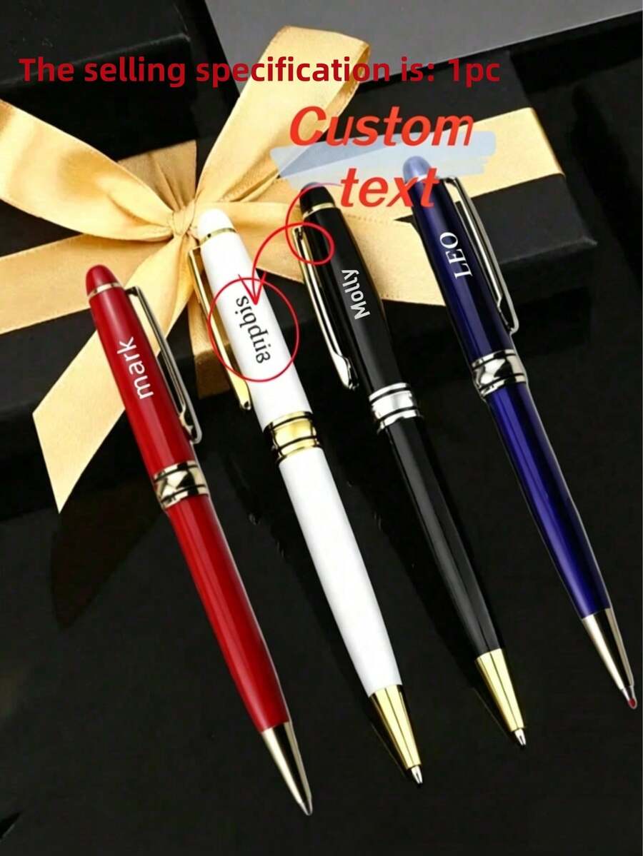 [客製化] 1支可客製化簽名原子筆，黑色墨水筆芯，個性化金屬原子筆，中型筆尖，旋轉筆蓋，適合送給男性、丈夫和父親的理想禮物 - 彩色 - 查看 1