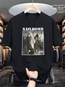 Camiseta de Algodón Grueso para Hombre y Mujer de la Banda Nail Bomb - Camiseta con Gráficos de Banda de Rock Vintage, Estilo Retro Suave y Atrevido para Conciertos y Festivales, Camiseta Có - Negro - Ver 1