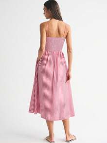 Striped Bandeau Strappy Dress With Open Back And Pockets, A-Line Length - Pink - View 3