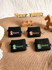 1 Peça Mini Carteira de Moedas Personalizada Volta às Aulas, Estampa Casual Fofa com Tema de Dinossauro, Fechamento com Zíper, Material de Nylon, Design Portátil com Alça para Pendurar, Adequada para Esportes ao Ar Livre, Escola, Deslocamento, Viagens Diárias. Presente de Aniversário. - Multicolorido - Visão 1