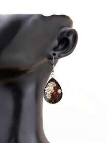 1 Pair Dark Vintage Rose Pattern With 316 Stainless Steel Water Drop Ear Hooks, Suitable For Women's Daily Wear - Color - View 5