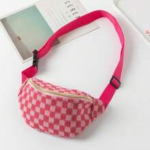 1pc Checkered Waist Bag |   Adjustable Storage Bag Men And Women, Portable With Adjustable Shoulder Strap, Fashionable Travel, Hiking, Cycling, Running, Leisure - Polyester Blend, Mixed Colors, Zipper Closure MBGM - Light Blue - View 10