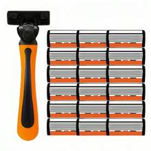 Classic 6-Layer Manual Razor Set, 1/2 Handle With 6/12/18/24/30 Blades , Manual Shave Razors For Daily Face Care 6-Layer Stainless Steel Razor Blades For Men - Replaceable For Smooth Shaves - Multicolor - View 15