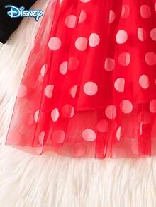 Disney Minnie Mouse Spring/Autumn Casual Dress For Baby Girls, Cute Cartoon Minnie Print Tulle Long Sleeve Dress, Versatile Daily Wear, Soft Skin-Friendly Fabric, Fashionable Playful Lady Style Baby Girl Clothing, Perfect Holiday Gift - Black - View 6