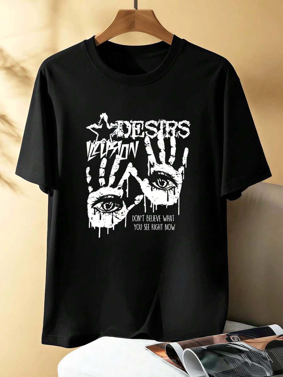 T-shirt Graphic Vision con stampa, 100% cotone, vestibilità comoda, stile street hip-hop, confortevole, design grafico. - nero - Visualizzare 1
