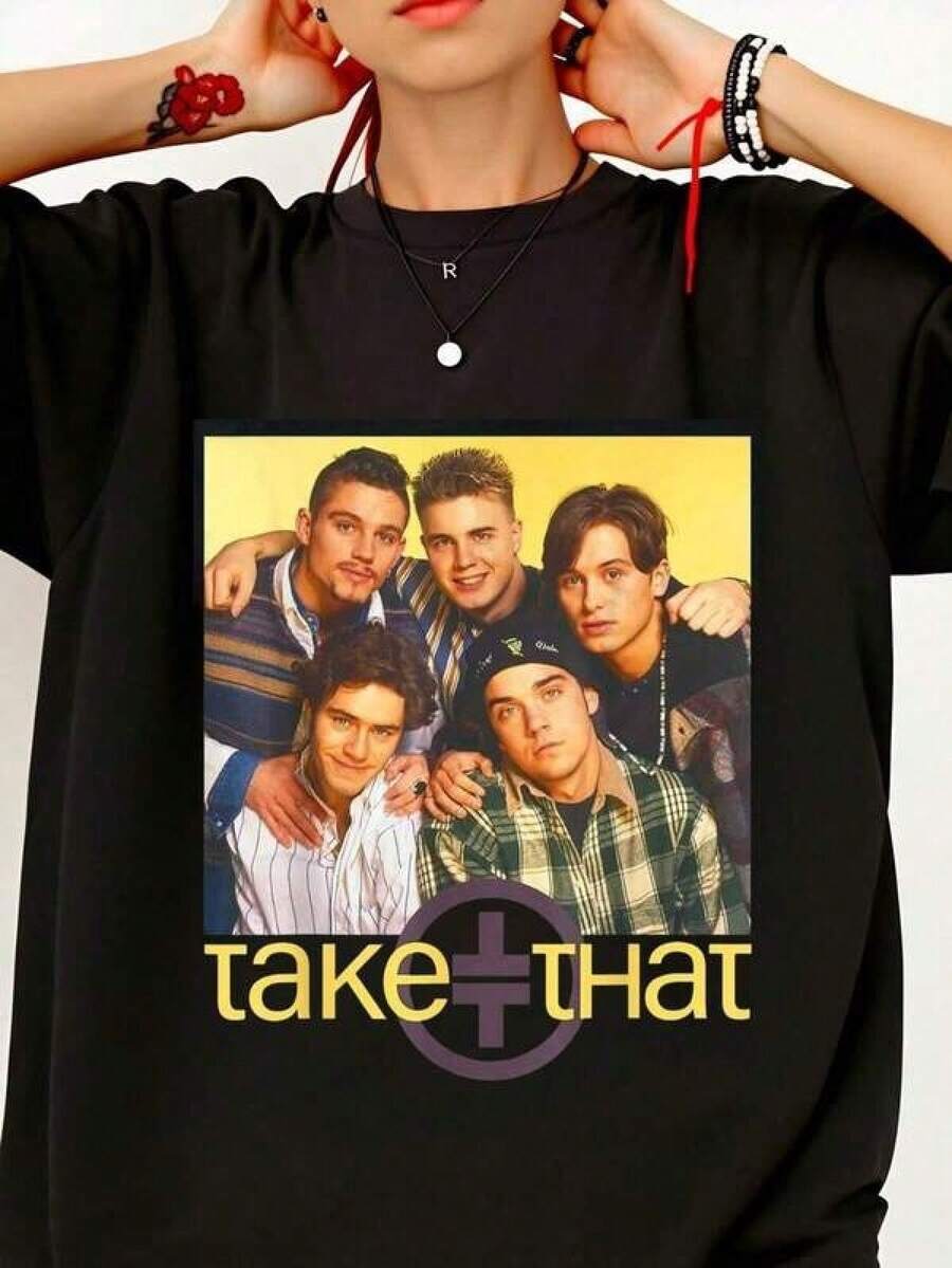 Camiseta de Estilo Casual para Mujer con Estampado de la Banda Take That, para Verano y Primavera, para Amantes de la Música y Fanáticos de la Cultura % 1PC 180g - Negro - Ver 1