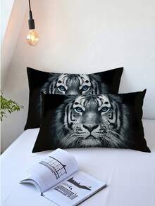 2pcs Tiger Print Pillowcases Set, Personalized Animal Pattern Rectangular Throw Pillow Covers, Living Room Sofa Cushion Covers Bedroom Headboard Decorative Pillowcases, Pillow Inserts Not Included - Multicolor - View 9