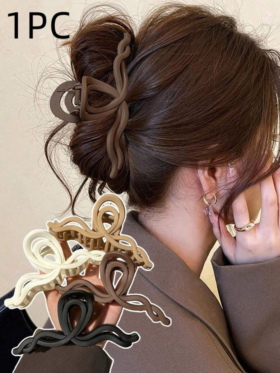 1pc Coffee-Colored Matte Hair Claw Large Hair Claw Clip, Elegant Hair Accessory,Festival,Party - Purple Flowers - View 1