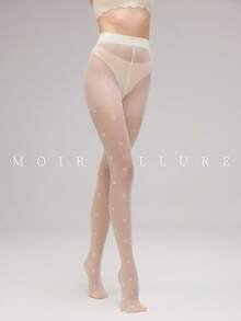 MOIRÉALLURE 女款時尚經典高腰超薄透明百搭絲滑緹花褲襪，適合日常通勤與夜店 - 奶白色 - 查看 3