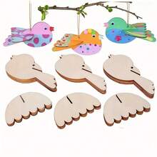 1/5/10 piezas Manualidades de pájaros de madera DIY, pájaro de madera 3D, decoración de Pascua, colgante festivo, decoración interior, accesorios de pintura, decoración de jardín exterior, decoración de jardinería, rebanadas de pájaros de madera, suministros de arte para el aula, manualidades para adultos - Multicolor - Ver 1