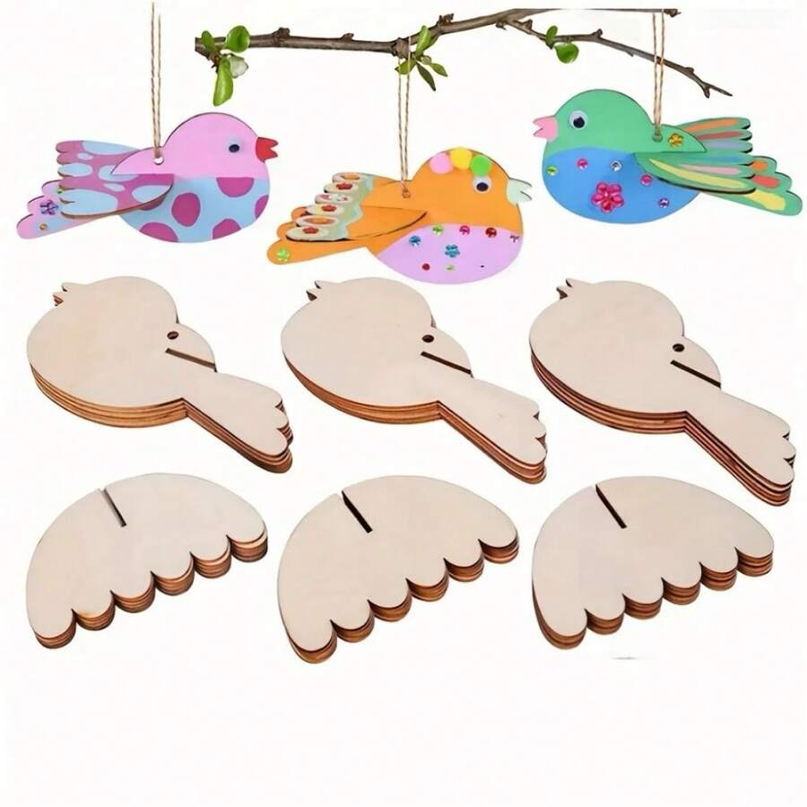 1/5/10 piezas Manualidades de pájaros de madera DIY, pájaro de madera 3D, decoración de Pascua, colgante festivo, decoración interior, accesorios de pintura, decoración de jardín exterior, decoración de jardinería, rebanadas de pájaros de madera, suministros de arte para el aula, manualidades para adultos - Multicolor - Ver 1