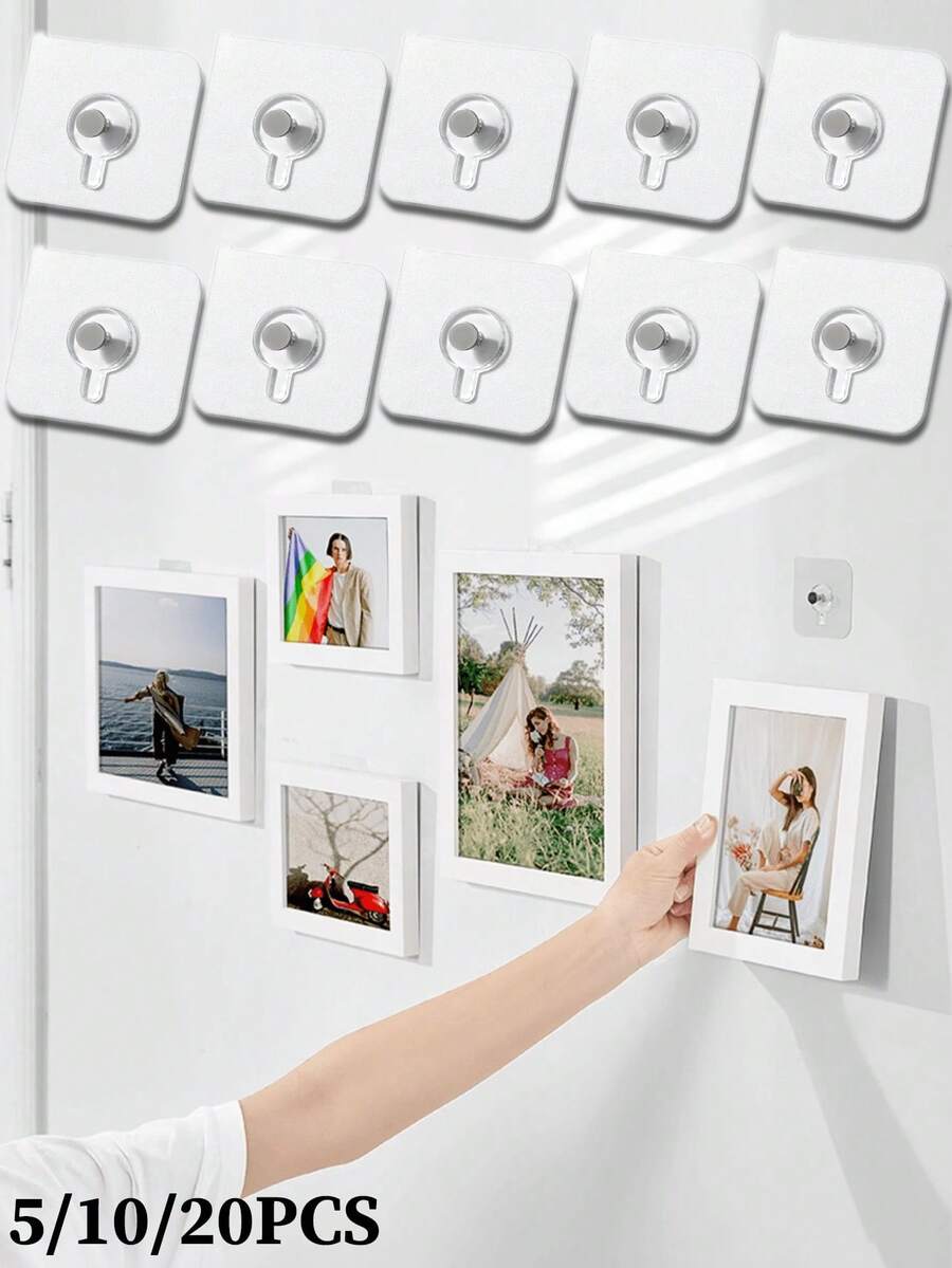 20/10/5 cái móc treo tường không khoan, kẹp nhựa tàng hình chắc chắn để treo ảnh và khung tranh, hoàn hảo cho trang trí nhà và triển lãm