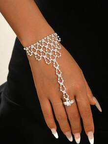 Elegante cadena de mano con borlas de cristal dorado, pulsera ajustable encantadora, adecuada para fiesta de noche de mujeres, regalo de aniversario - Plateado - Ver 16
