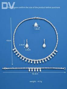 DV JEWELRY 5件組人造立方鋯石半鑽白金電鍍奢華項鍊手鍊耳環開口戒指極簡主義珠寶套裝 女士優雅珠寶 適合約會禮物 宴會 週年慶 附禮盒包裝 - 銀色 - 查看 6