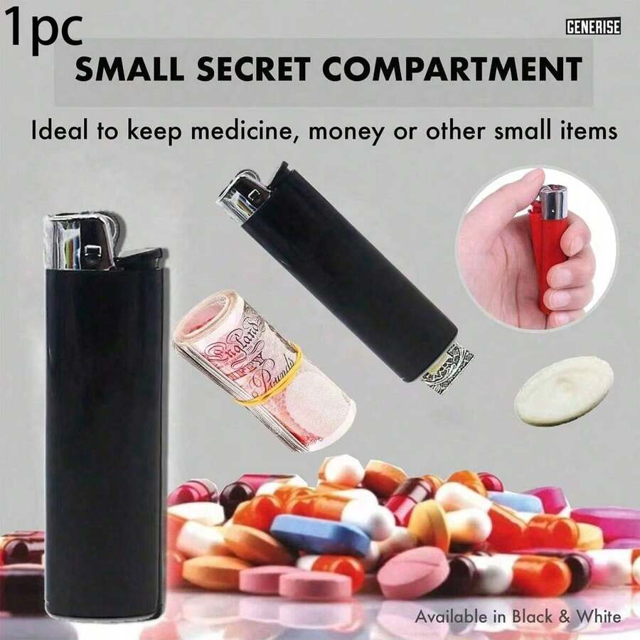 1个迷你假打火机(无火石)隐藏式储物盒,户外派对药品珠宝贵重物品安全盒(仅限小件物品),伪装成打火机 - 彩色 - 查看 1