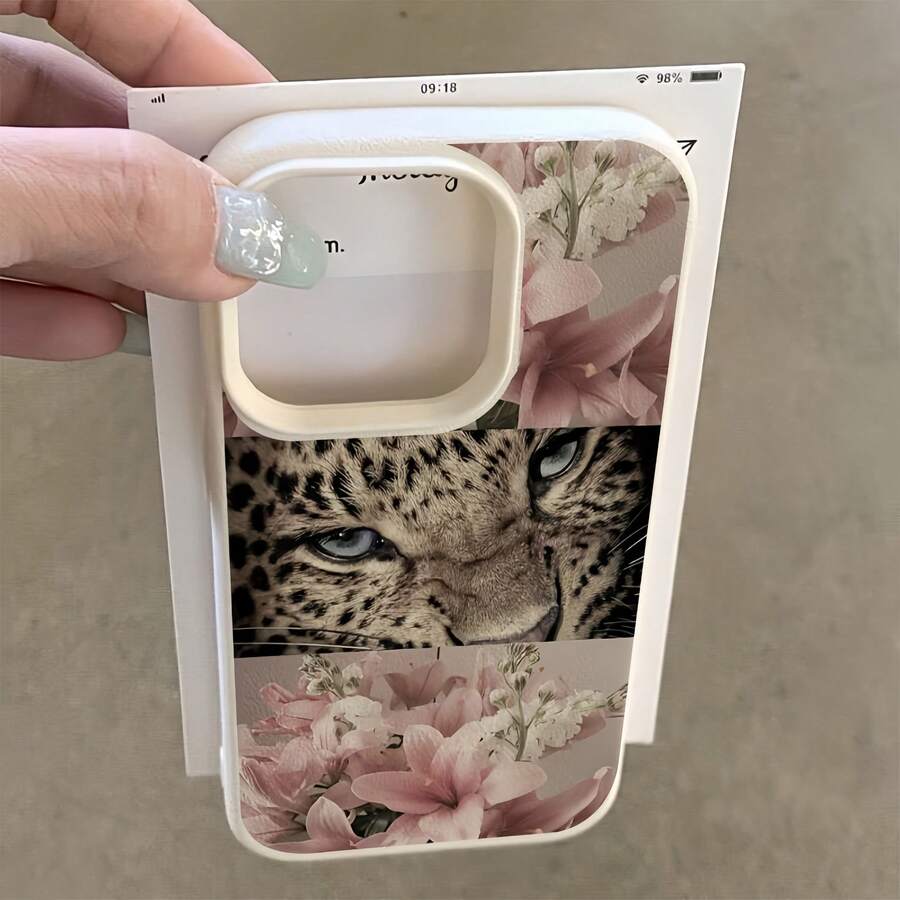 1個白色荔枝紋理霧面極簡鏡頭保護粉色豹紋分屏圖案手機殼個性化適用於 16 Pro Max/17/16/15/14 Plus/13/12/11保護殼Air適用於三星系列 - 彩色 - 查看 1