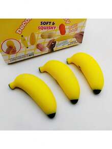 2PCS Cartoon Expression Yellow Banana Squishy Decompression Toy, Soft Stretchy Fruit-Style Stress Reliever, Lovely Mini Table Ornament, Unique Fruit Themed Gift For Squishy Toy Fans On Birthday And Holiday Occasions. - Multicolor - View 4