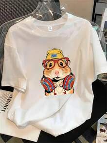Camiseta estampada para mujer, 1 unidad, manga corta, primavera/verano, el regalo perfecto para las fiestas. - Blanco - Ver 1